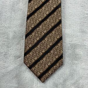 Egara Tie Brown Black Striped Floral Silk 3"x60" Wedding Formal Business